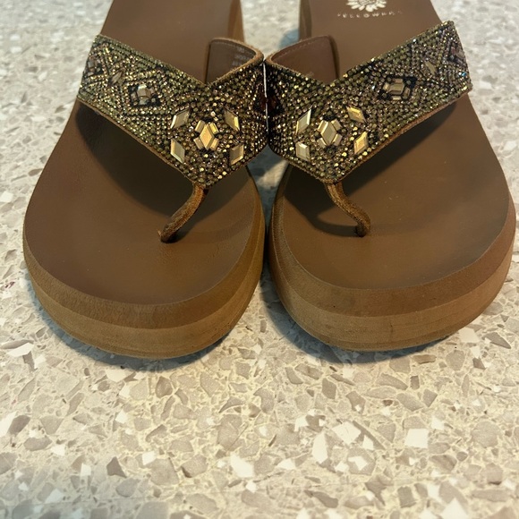 Yellow box Flatform Sandal Brown Bejeweled size 8 Leather upper - Picture 10 of 11